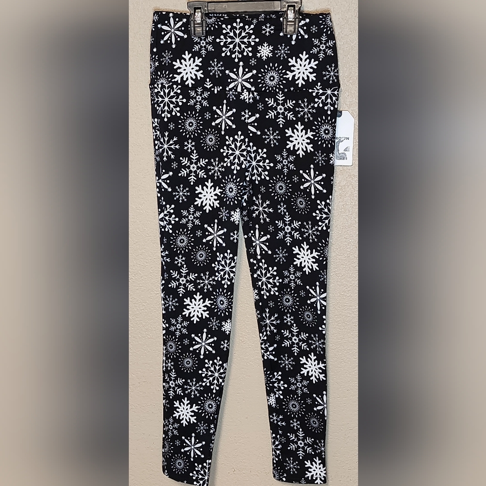 LA Grown Juniors Fleece Snowflake Leggings Size M